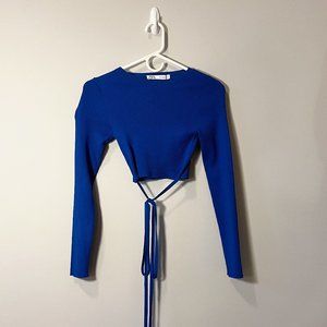 Cobalt/Royal Blue Long Sleeve Zara Crop Top Size Small With Tie